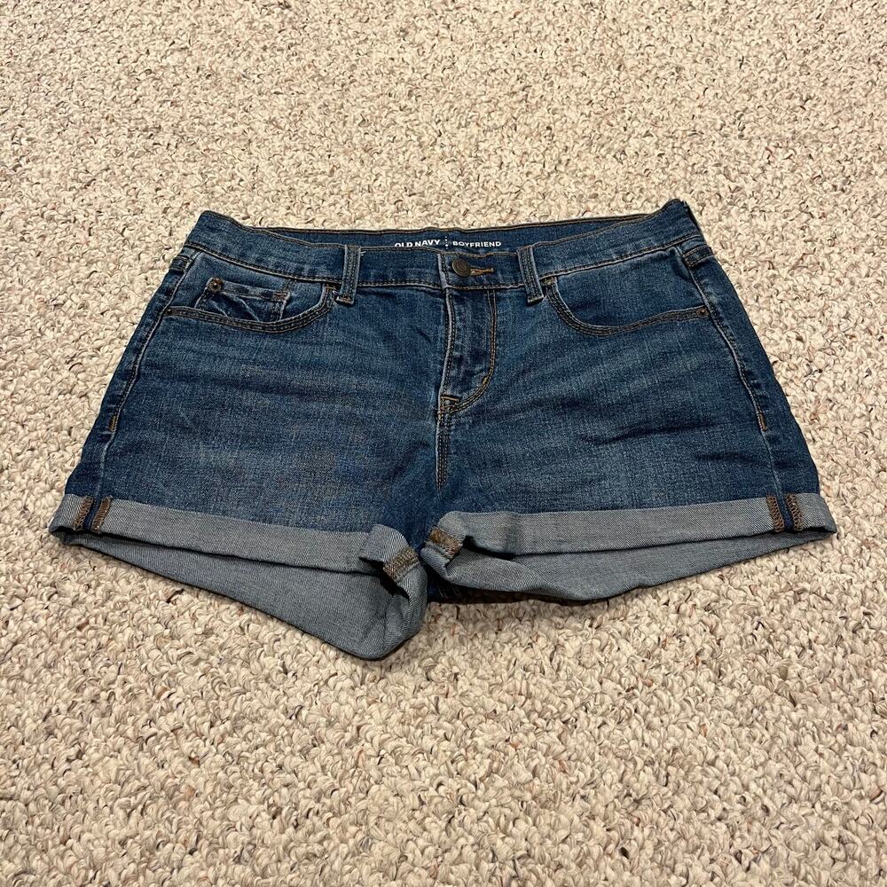 Old Navy Boyfriend Fit Jean Shorts Sz 8 Dark Wash Cuffed Denim Stretch